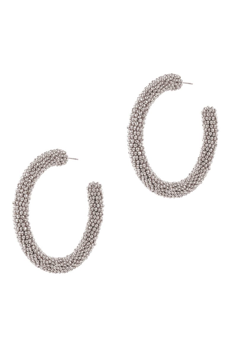 Zaria Beaded Hoop Earrings, Main, color, SILVER