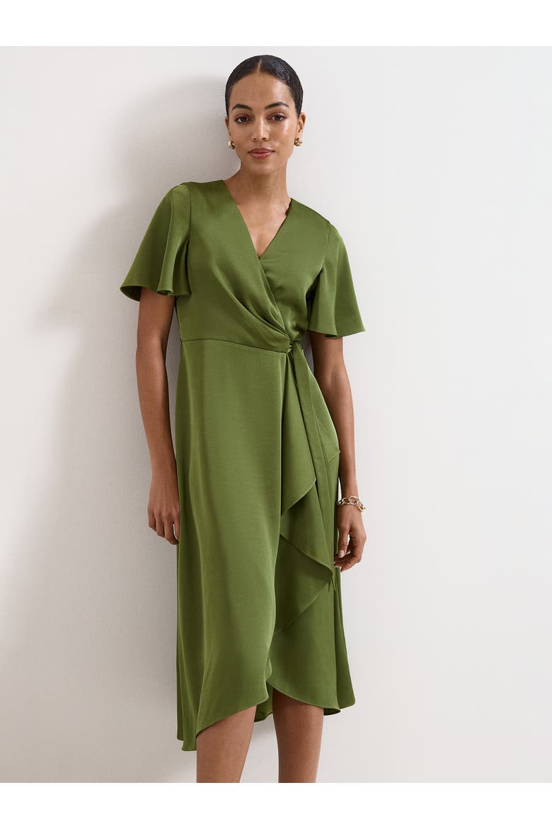 Julissa V-Neck Satin Dress, Alternate, color, Green