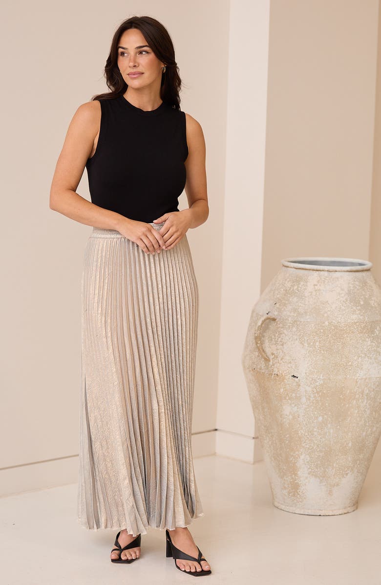 Brave+True Alias Pleated Maxi Skirt, Alternate, color, Champagne