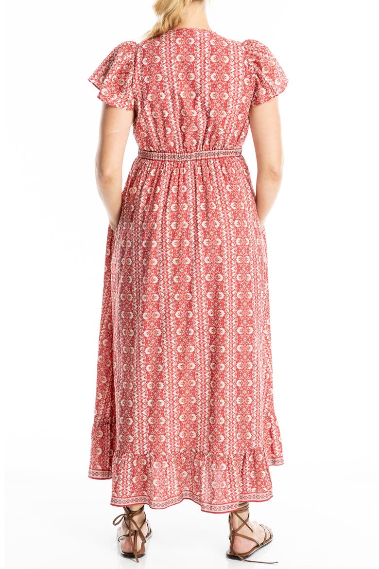 Flutter Sleeve Maxi Dress, Alternate, color, RED/ CREAM