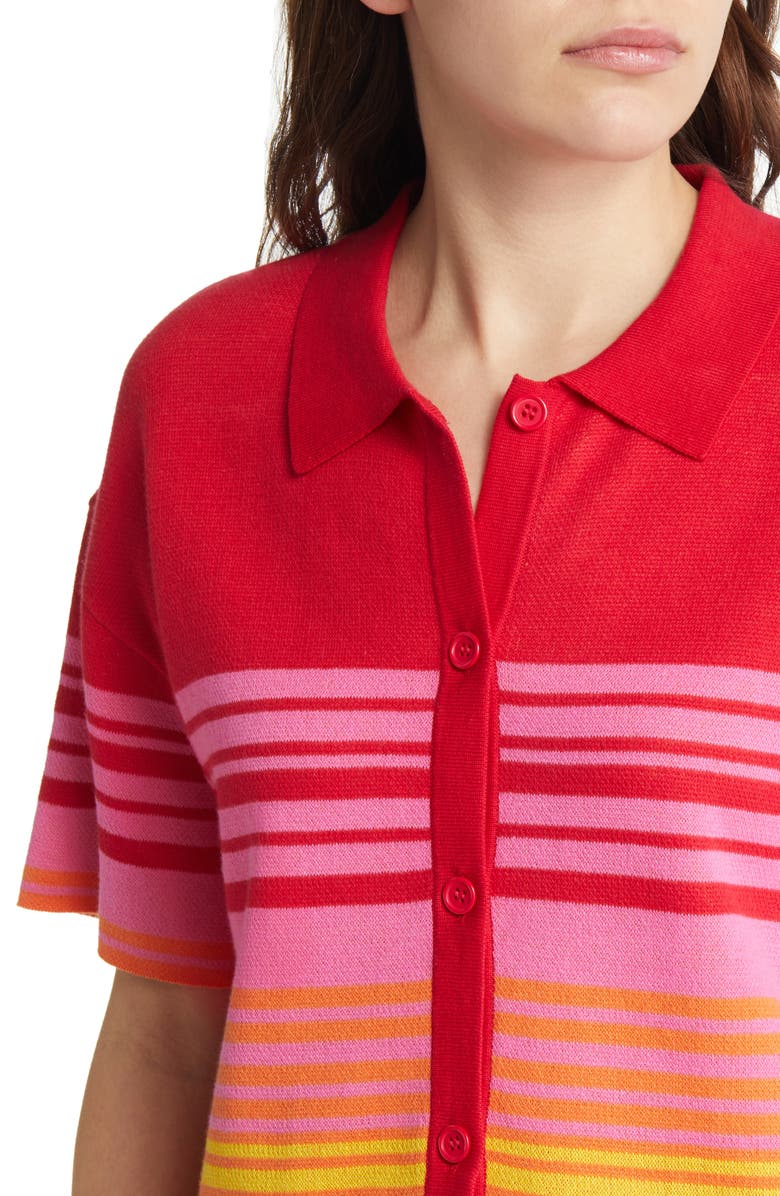 Monrow Sunset Stripe Polo Sweater, Alternate, color, Sunset