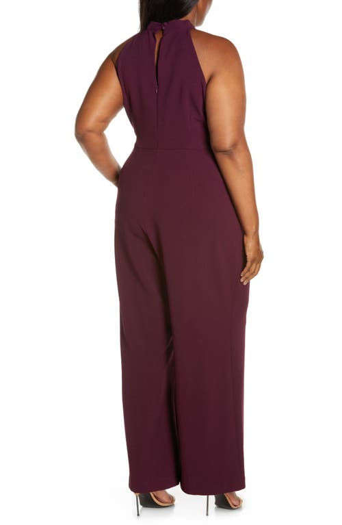 Julia Jordan Sleeveless Twisted Halter Wide Leg Jumpsuit In Cabernet