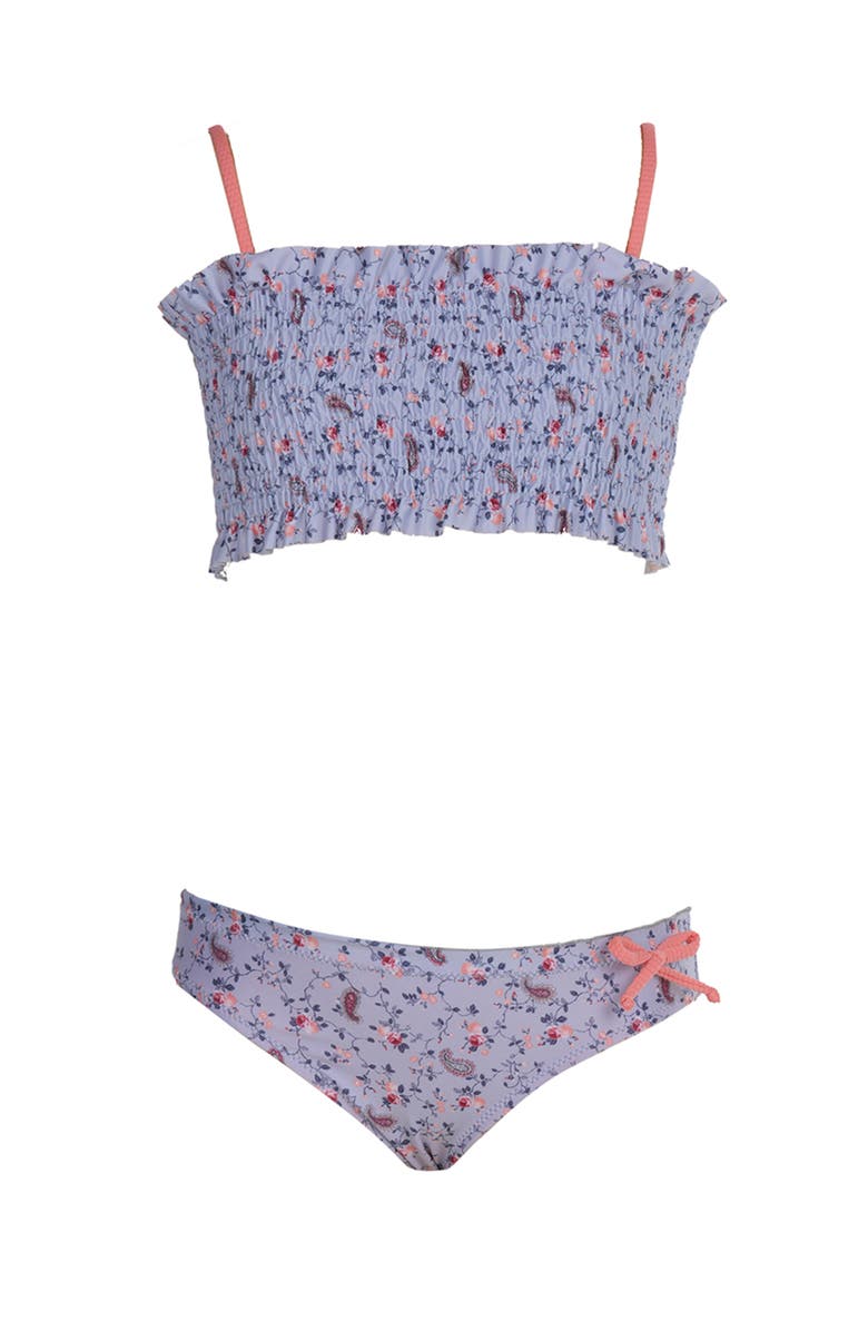 NESSI BYRD Lavender Shirred Bandeau with Bow Detail Two Piece Bikini, Main, color, Grey