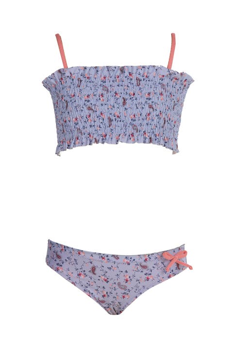 Lavender Shirred Bandeau with Bow Detail Two Piece Bikini