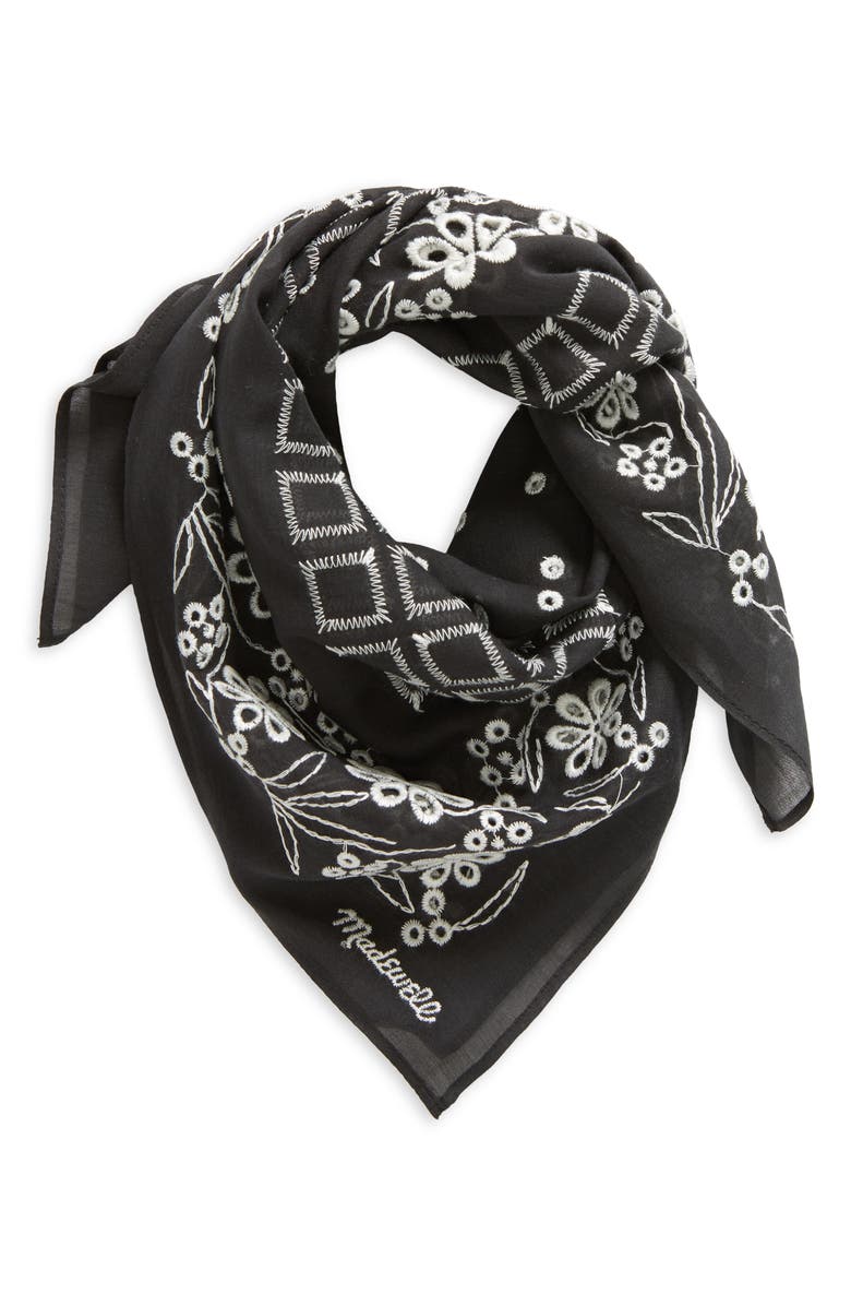 Madewell Embroidered Floral Eyelet Organic Cotton Bandana, Main, color, 
