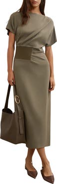 Reiss Etta Rib Detail Drape Dress