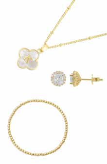 3-Piece Initial Mother-of-Pearl & Cubic Zirconia Jewelry Set