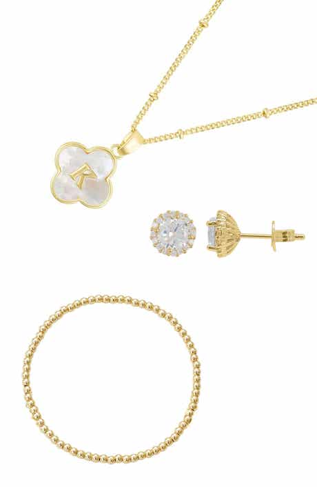 3-Piece Initial Mother-of-Pearl & Cubic Zirconia Jewelry Set