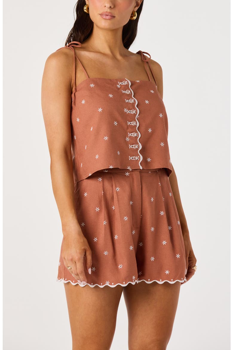 Justina Embroidered Linen Blend Crop Tank, Alternate, color, SIENNA