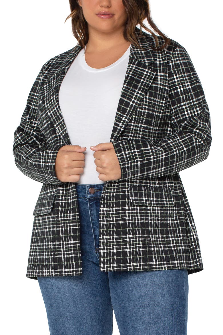 Plaid Boyfriend Blazer, Alternate, color, BLACK/ OLIVE GLEN