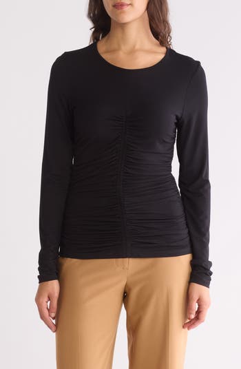 売れ筋商品|||ダナ キャラン ニューヨーク カットソー トップス レディース Donna Karan Women's Long Sleeve Ruched-Side Top Black Donna Karan New York Donna Karan Women's Long Sleeve Ruched