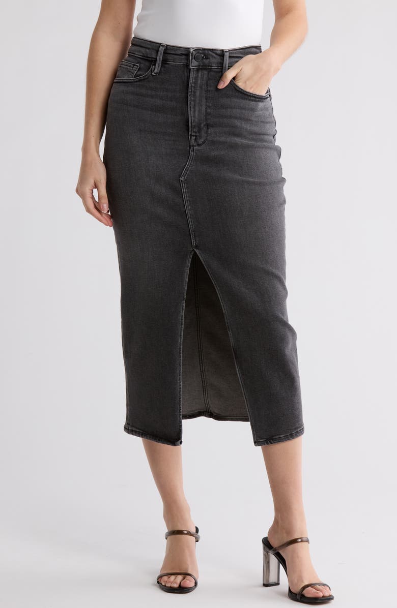 Good American Front Slit Midi Denim Skirt, Main, color, Black352