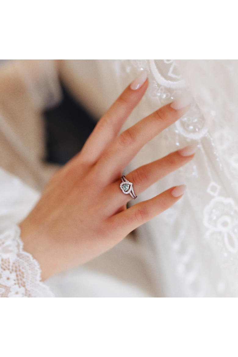 Aquamarine & Diamond Heart Bridal Ring Set 10k, Alternate, color, Aquamarine