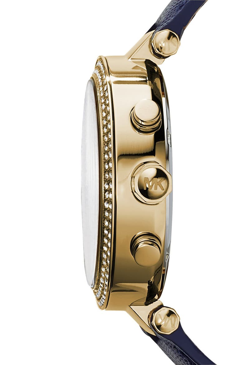 Michael Kors 'Parker' Chronograph Leather Watch, 39mm, Alternate, color, NAVY/ GOLD
