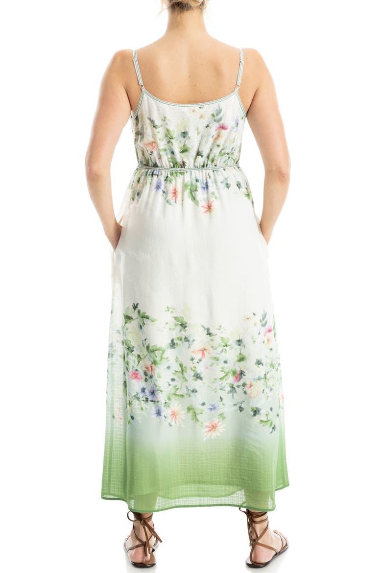 Watercolor Print Sleeveless Maxi Dress, Alternate, color, WHITE/ GREEN GARDEN MISTS
