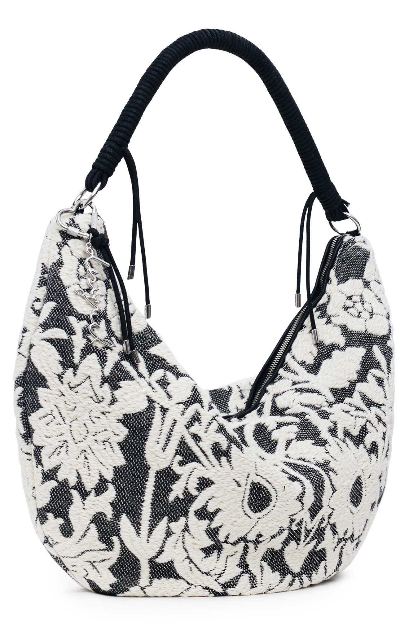 Desigual Floral Embroidered Shoulder Bag, Alternate, color, Black
