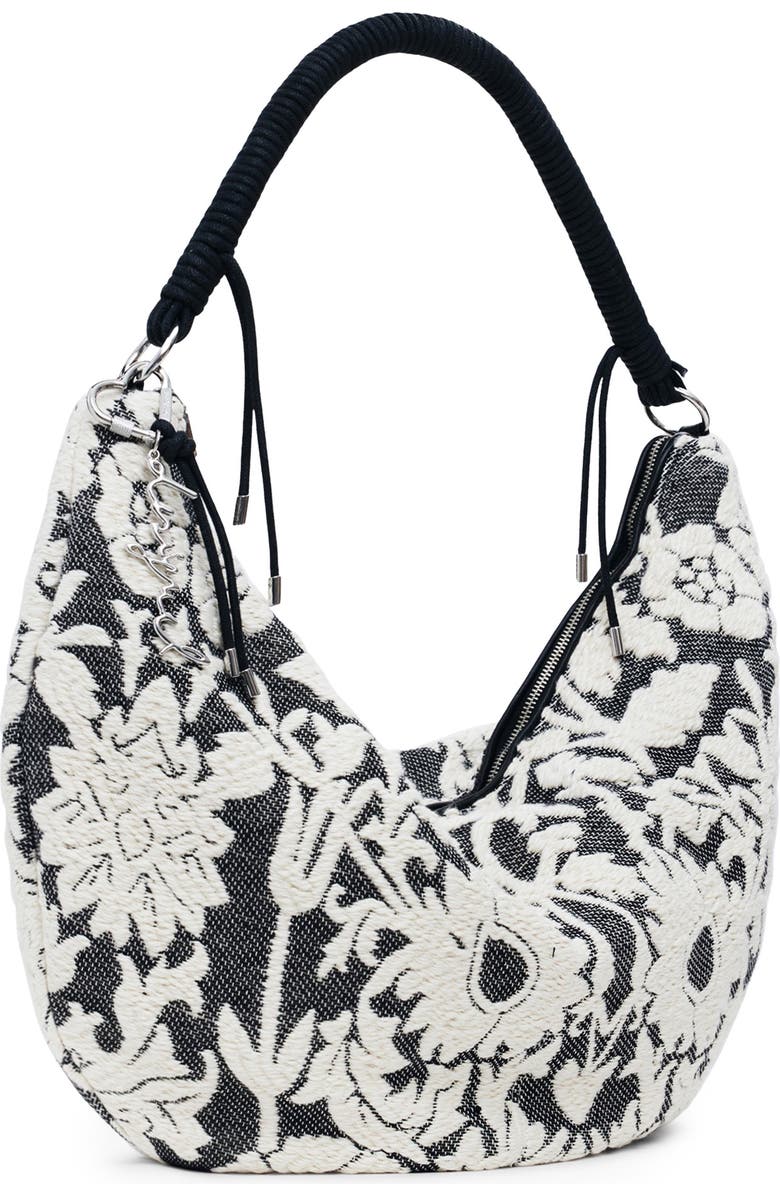Desigual Floral Embroidered Shoulder Bag, Alternate, color, Black