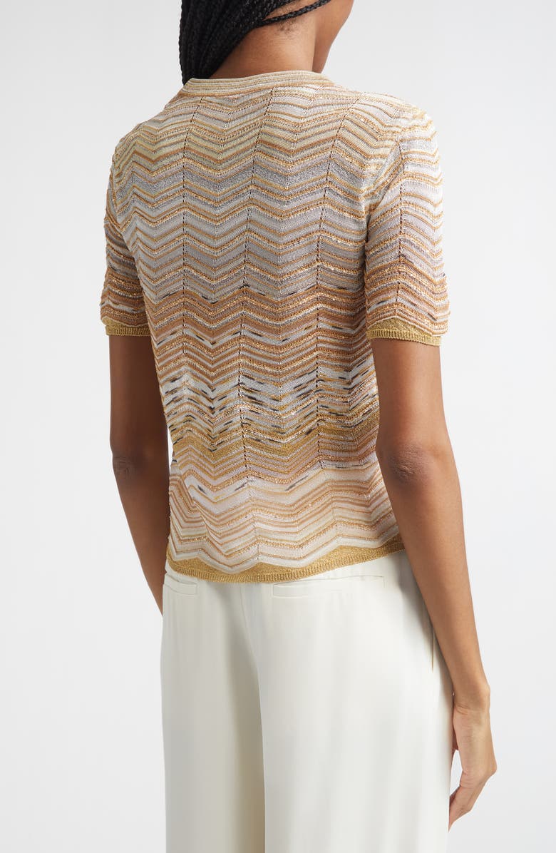 Missoni Zigzag Metallic Sequin Short Sleeve Crewneck Sweater, Alternate, color, Light Gold Tones
