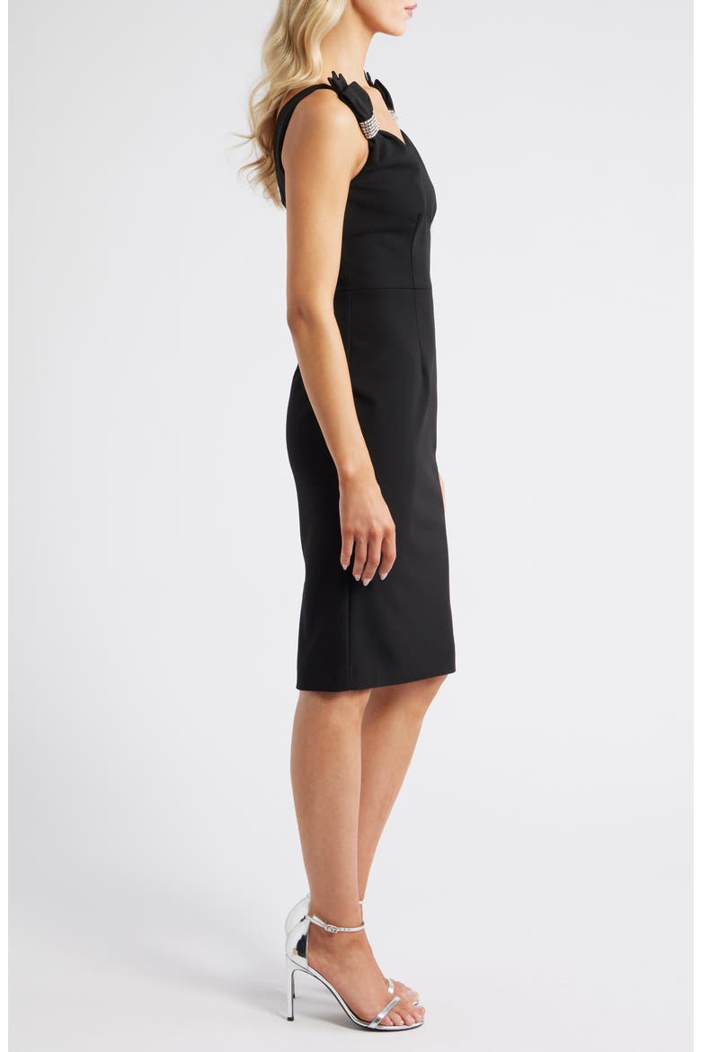 V-Neck Embellished Bow Sheath Dress, Alternate, color, BLACK