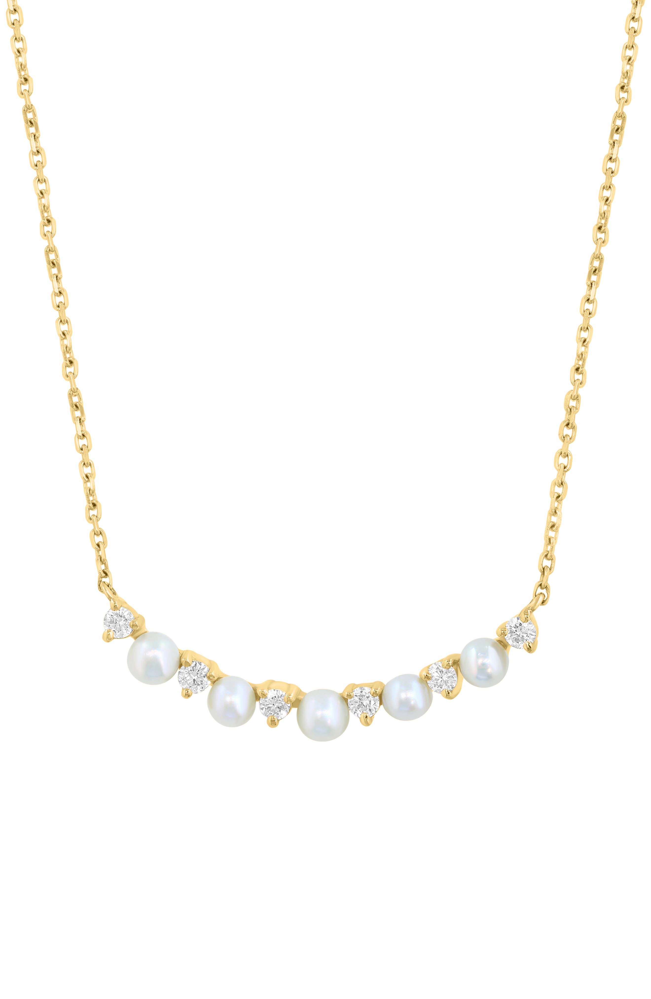 EFFY Diamond & Freshwater Pearl Curved Bar Pendant Necklace