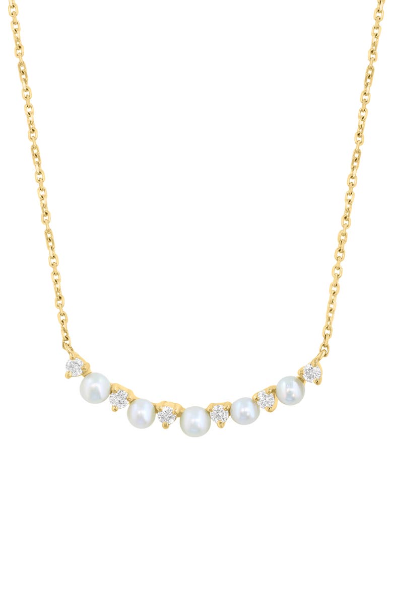 Diamond & Freshwater Pearl Curved Bar Pendant Necklace, Main, color, WHITE