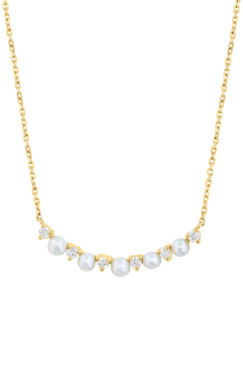 EFFY Diamond & Freshwater Pearl Curved Bar Pendant Necklace, Main, color, White