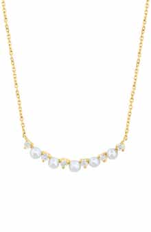 EFFY Diamond & Freshwater Pearl Curved Bar Pendant Necklace
