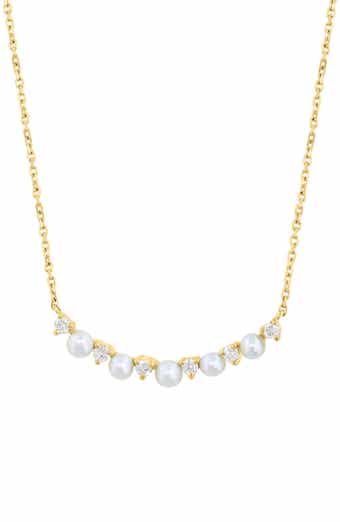 Diamond & Freshwater Pearl Curved Bar Pendant Necklace