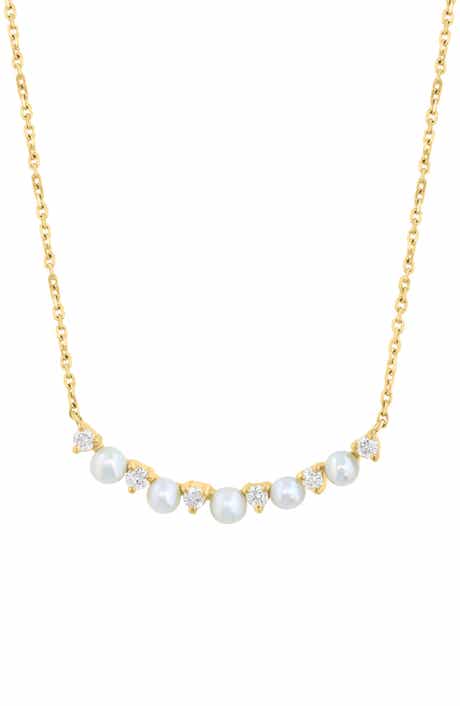 EFFY Diamond & Freshwater Pearl Curved Bar Pendant Necklace