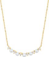 EFFY Diamond & Freshwater Pearl Curved Bar Pendant Necklace