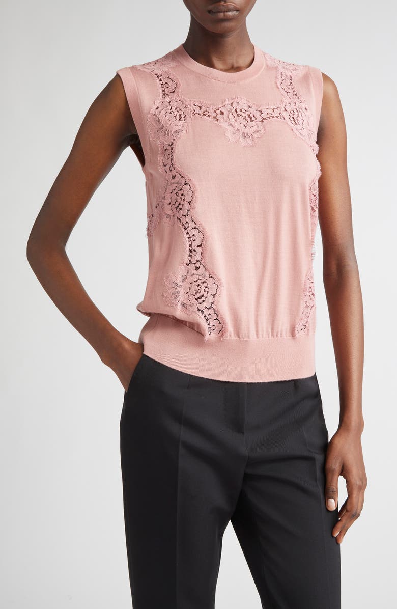Dolce&Gabbana Lace Trim Sweater Tank, Main, color, Rosa Polvere Scuro