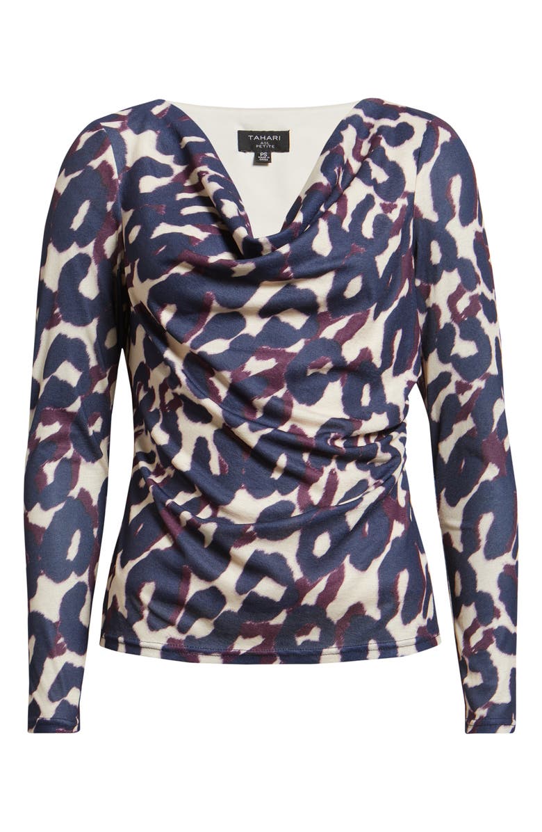 Tahari ASL Abstract Print Cowl Neck Top, Alternate, color, Plum Leopard