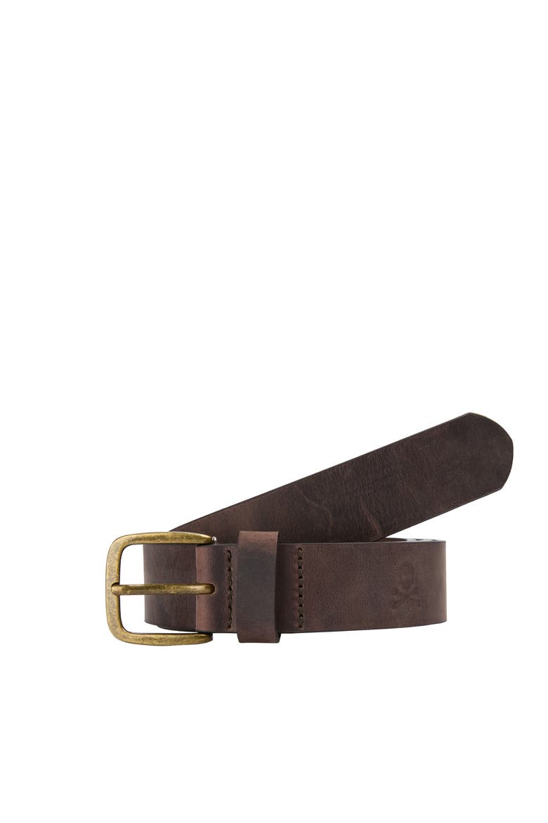 Gold Buckle Leather Belt, Main, color, DarkBrown