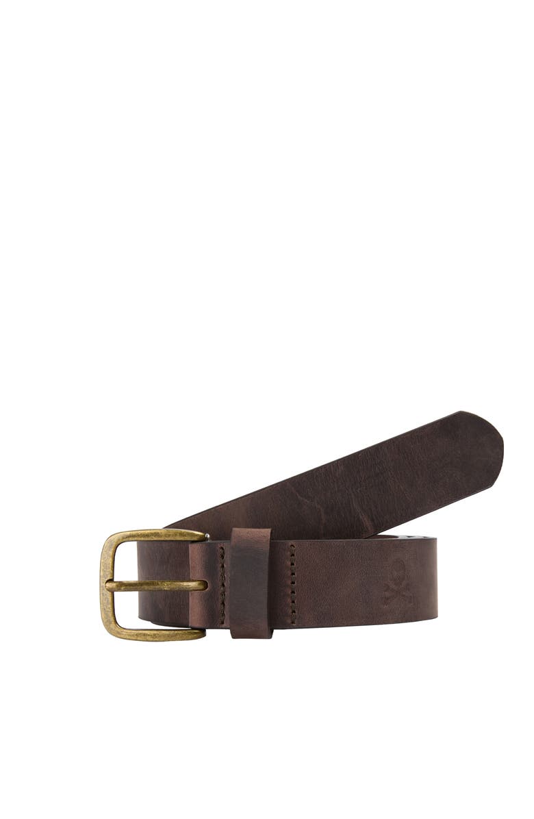 Scalpers Gold Buckle Leather Belt, Main, color, Darkbrown