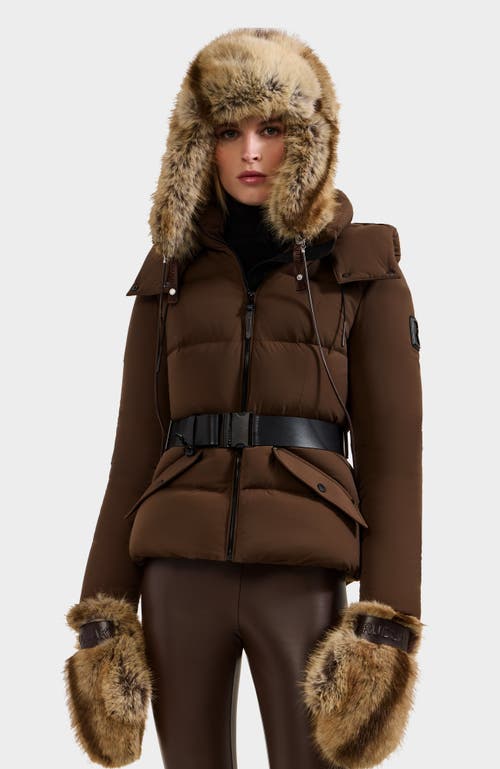 Rudsak Lira Faux Fur Aviator Hat & Mitten Set In Brown