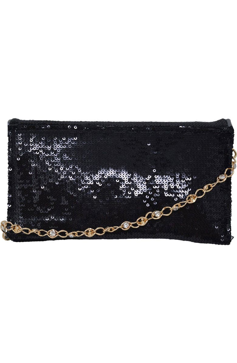 bebe Miro Sequin Clutch, Alternate, color, Black