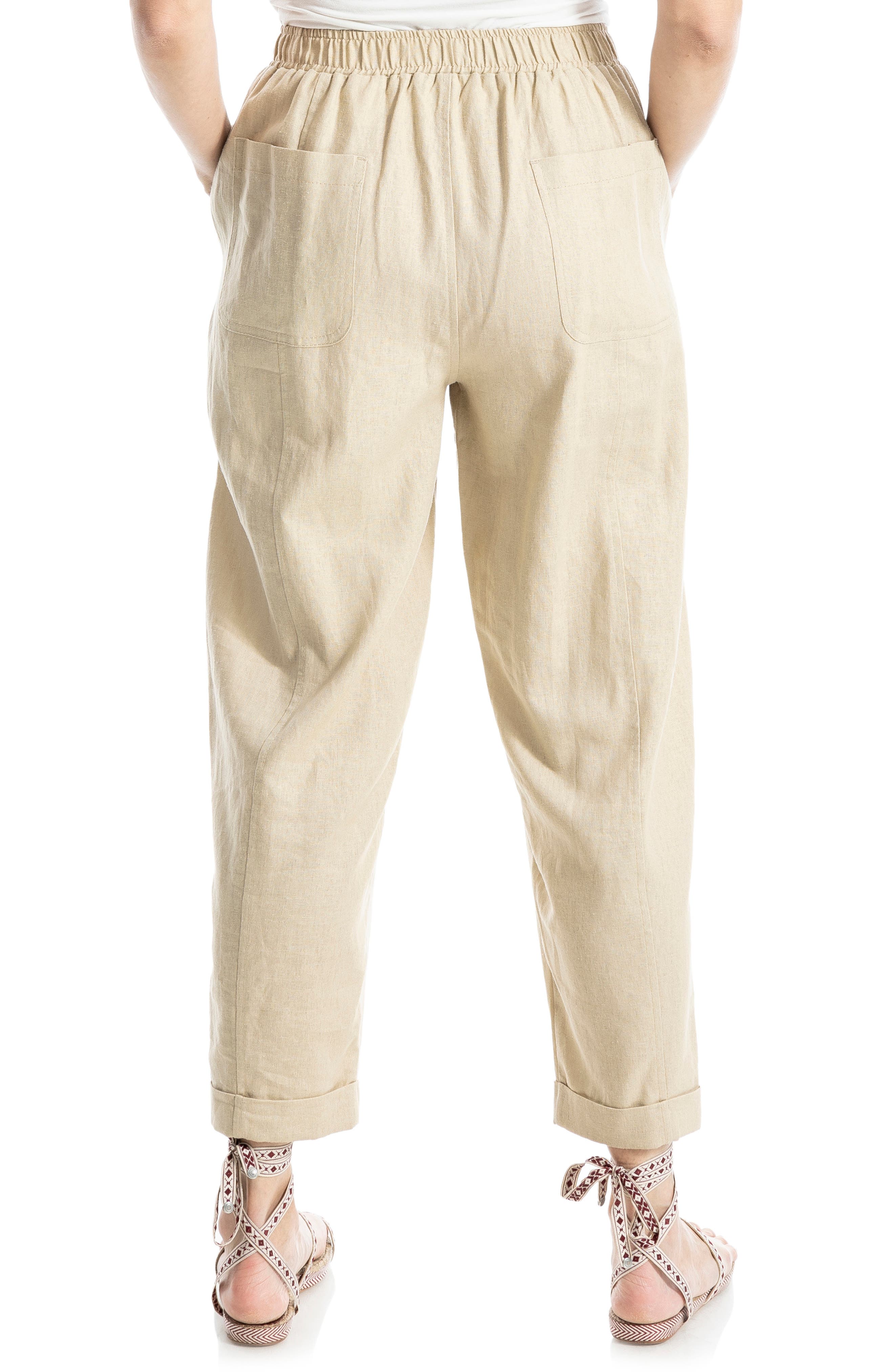 Cuffed Crop Linen Blend Barrel Leg Pants - image 2
