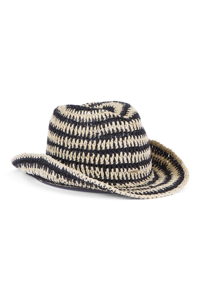 Winona Packable Crochet Fedora, Main, color, NATURAL/ BLACK