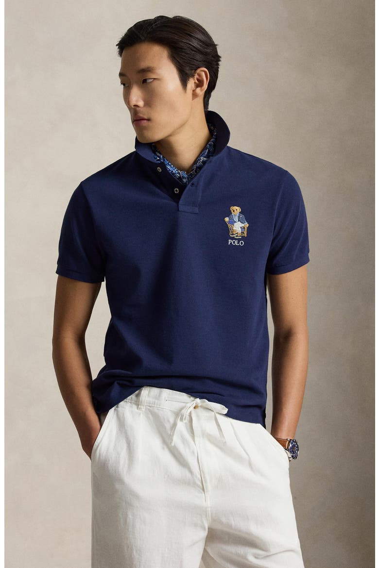 Polo Bear Slim Fit Cotton Mesh Polo, Alternate, color, NEWPORT BEAR- NEWPORT NAVY
