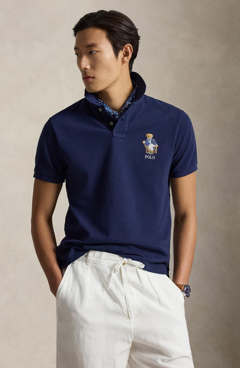 Polo Ralph Lauren Polo Bear Slim Fit Cotton Mesh Polo, Alternate, color, Newport Bear- Newport Navy