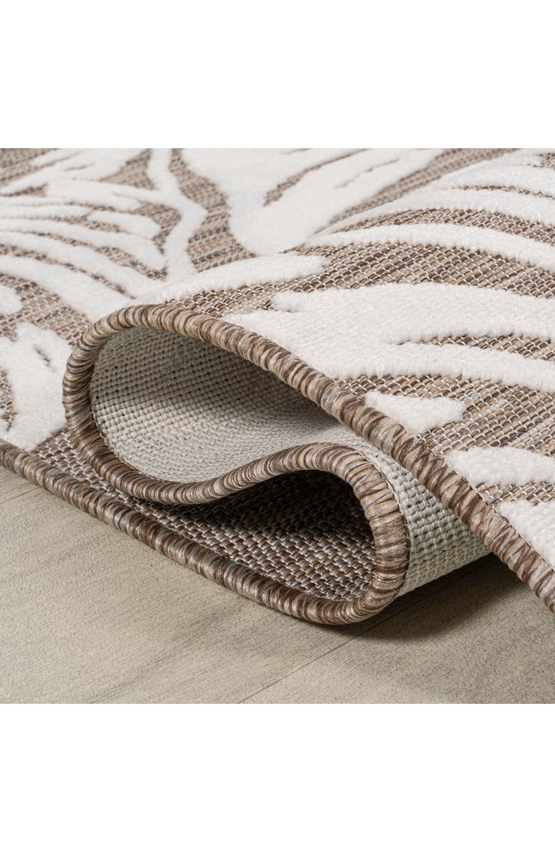 JONATHAN Y Tobago High-Low Two-Tone Monstera Leaf Indoor/Outdoor Area Rug, Alternate, color, Brown/Ivory