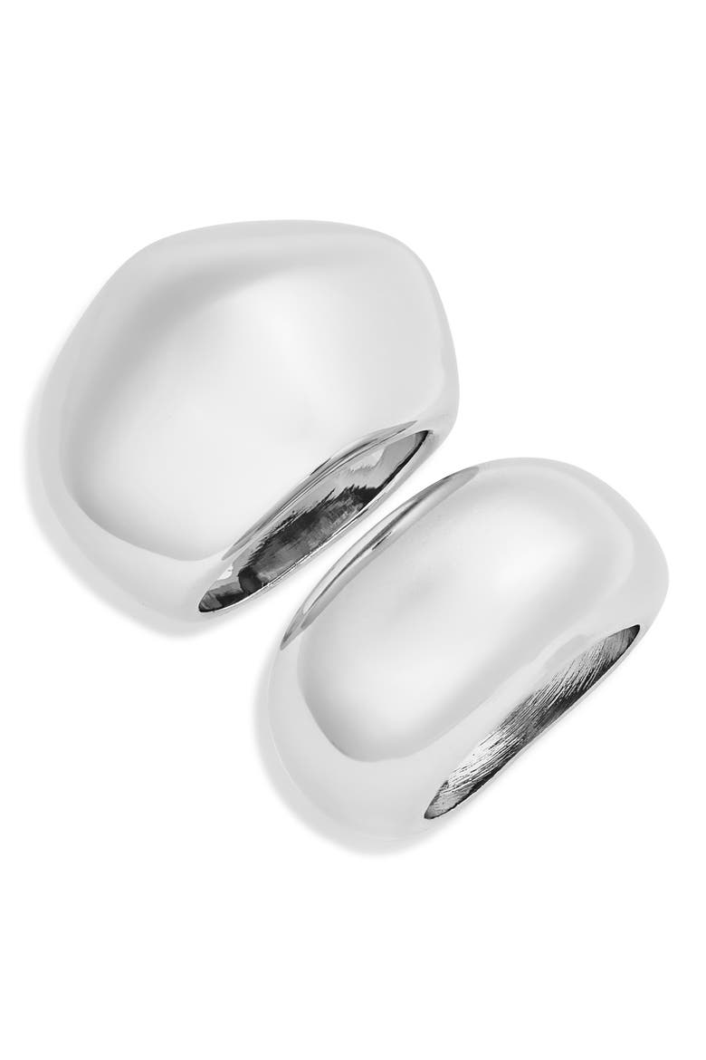 Set of 2 Geometric Dome Rings, Main, color, SILVER