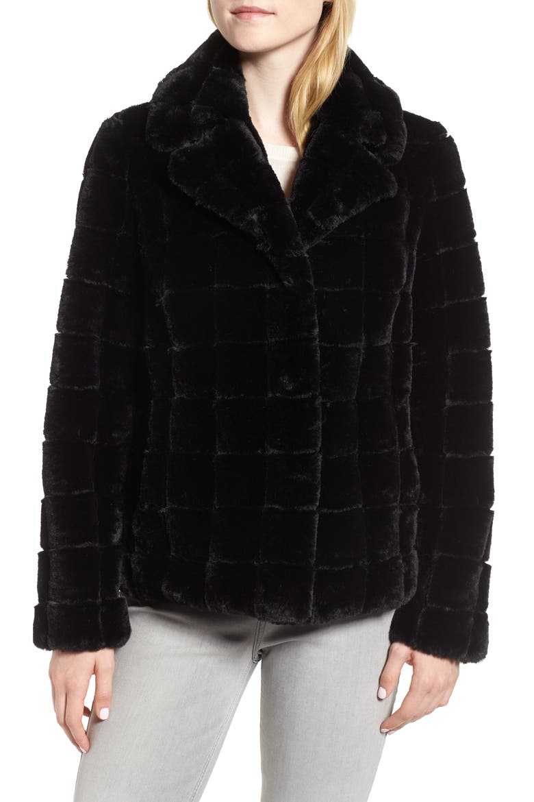 Quilted Faux Fur Jacket, Alternate, color, BLACK