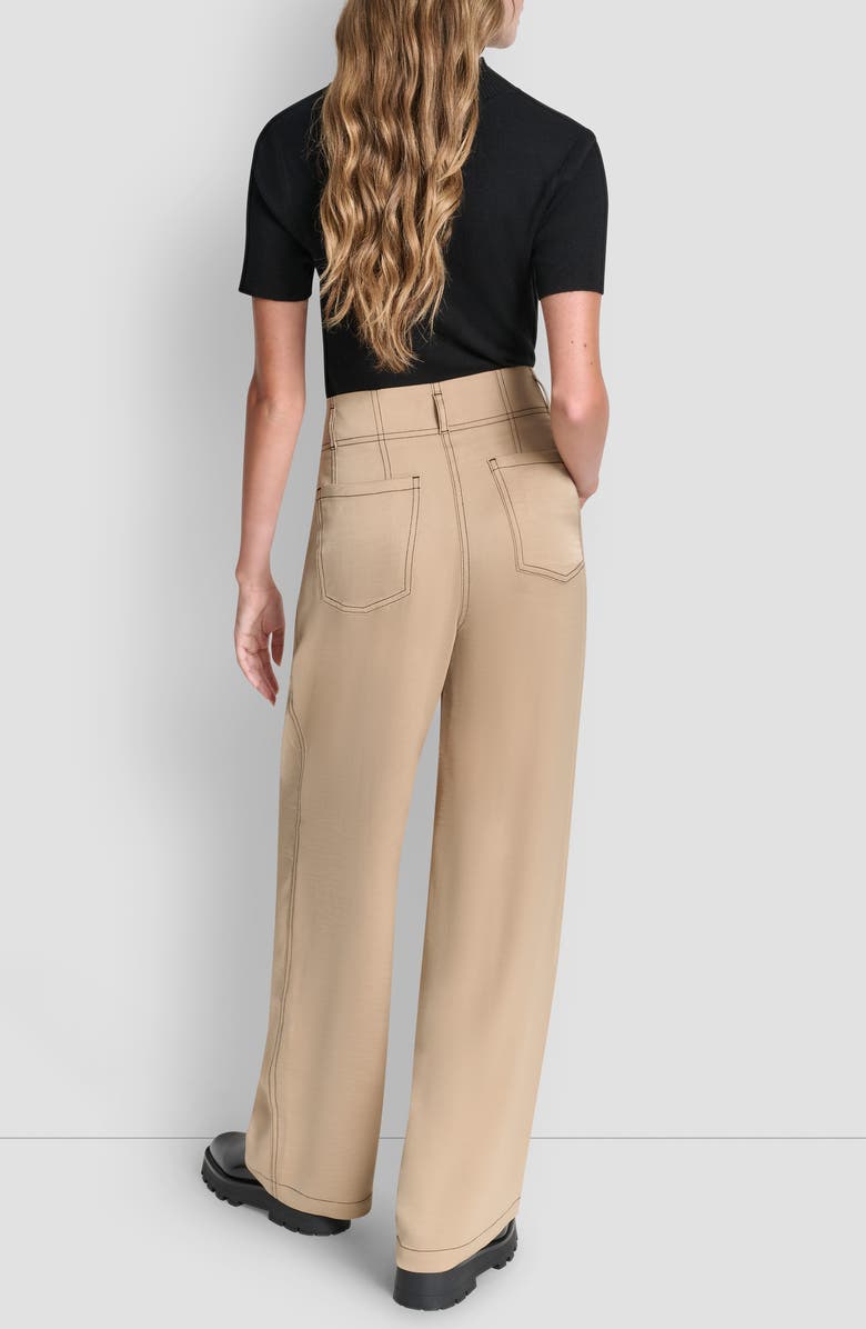 DKNY Topstitch Straight Leg Pants, Alternate, color, Travertine