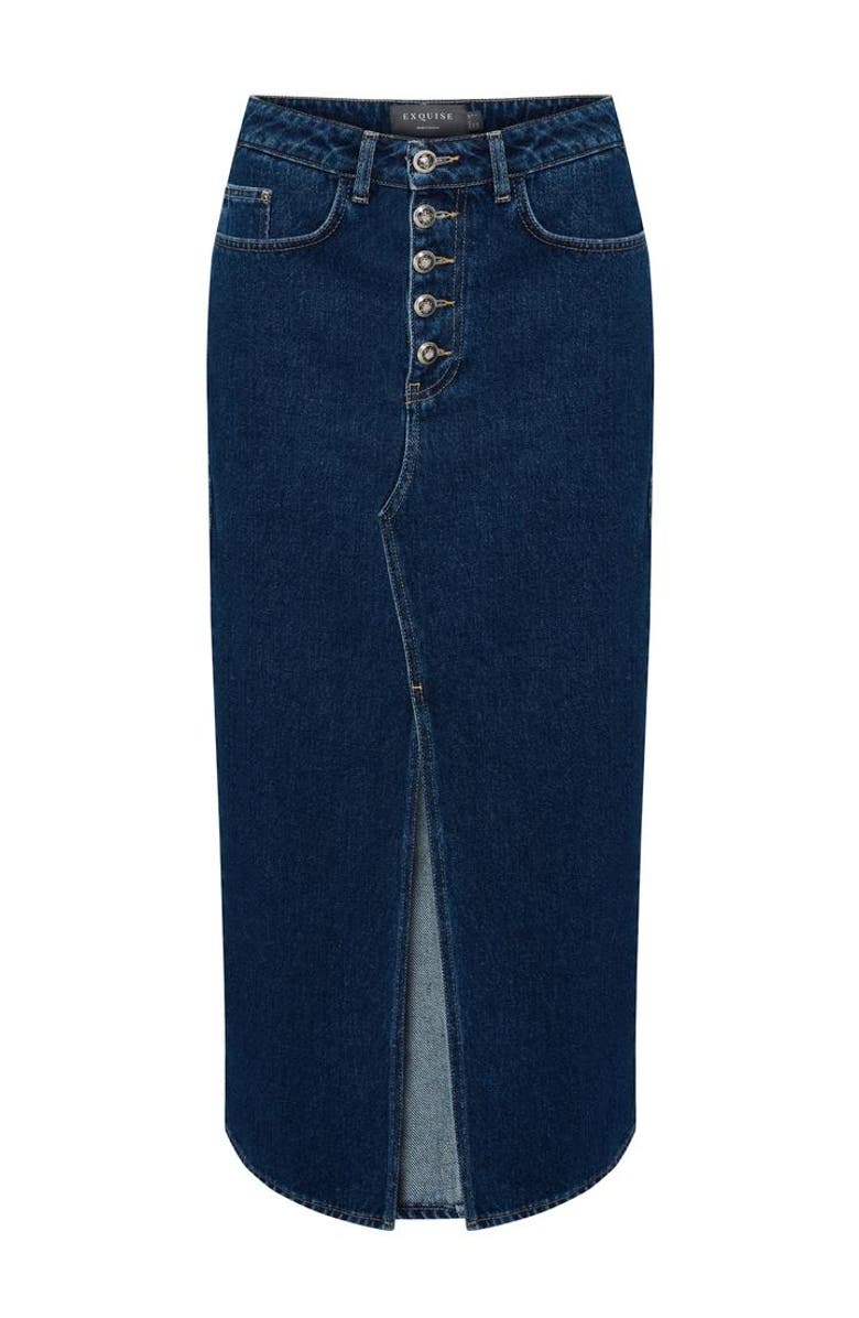 Exquise Malia Denim Skirt, Alternate, color, Indigo