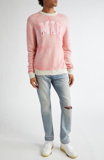 Logo Appliqué Distressed Cashmere Crewneck Sweater