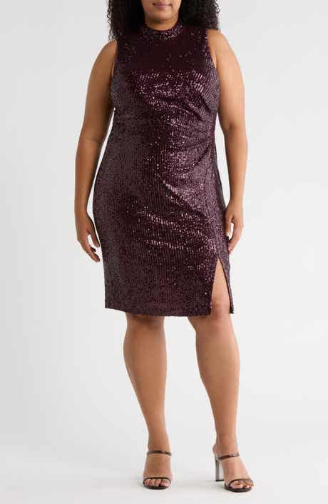 Sleeveless Ruched Sequin Midi Dress
