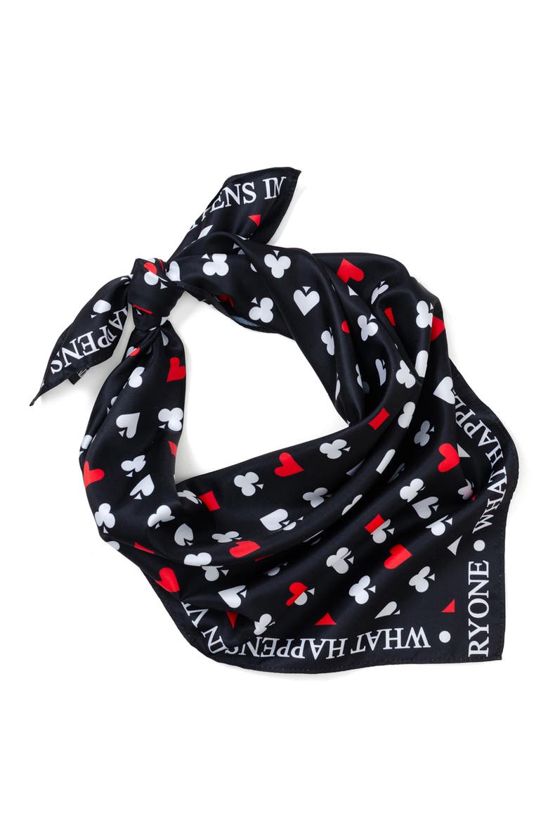 Card Suits Vegas Print Satin Scarf, Alternate, color, BLACK