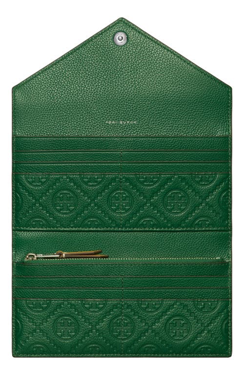 Tory Burch Long Pebble Leather Trifold Envelope Wallet In Green