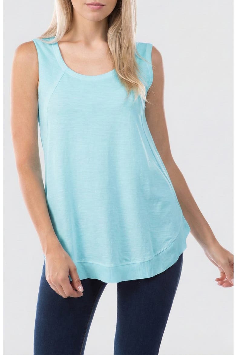 Curve Hem Cotton Tank, Main, color, AQUA